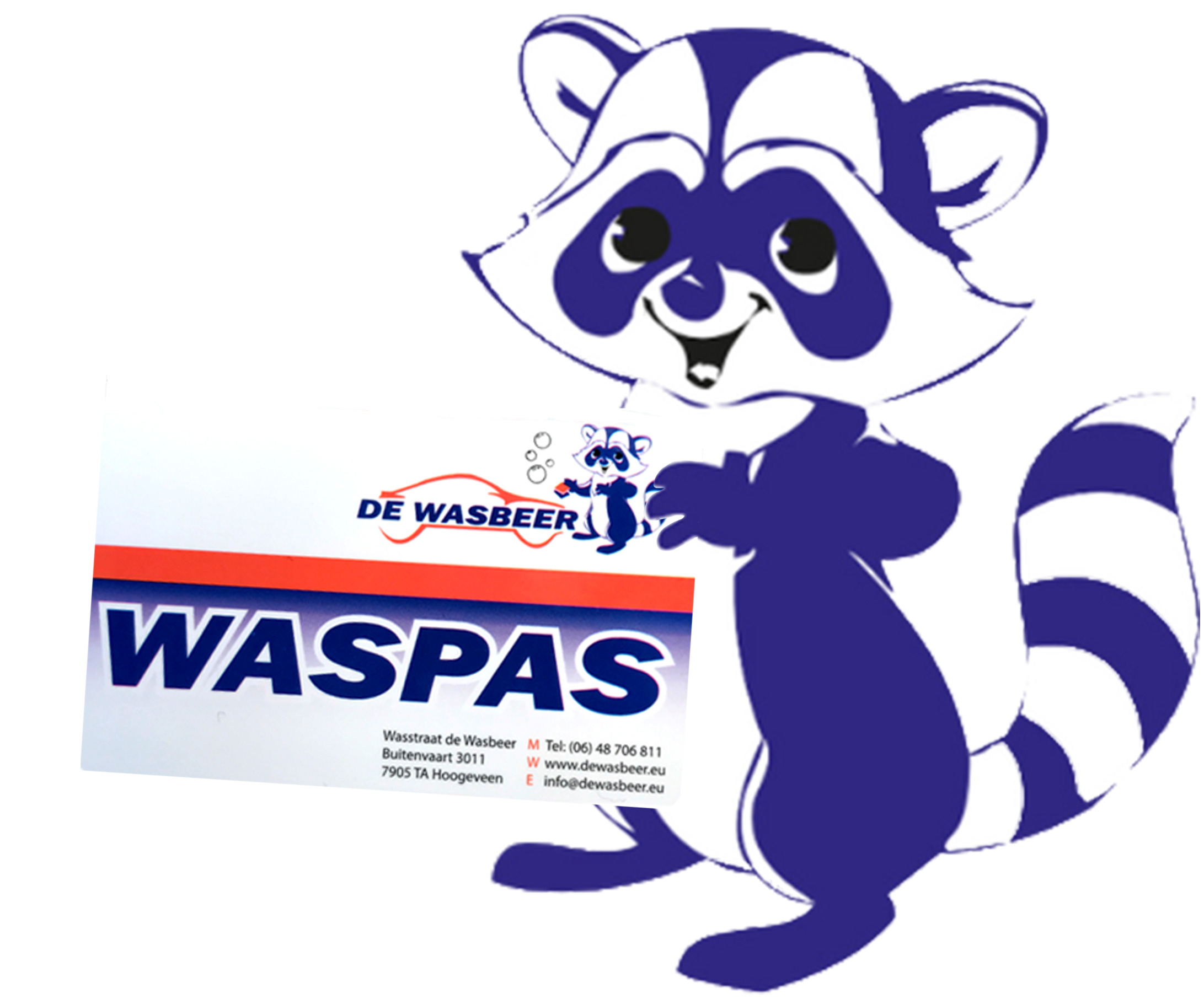 De wasbeer met waspas links op
